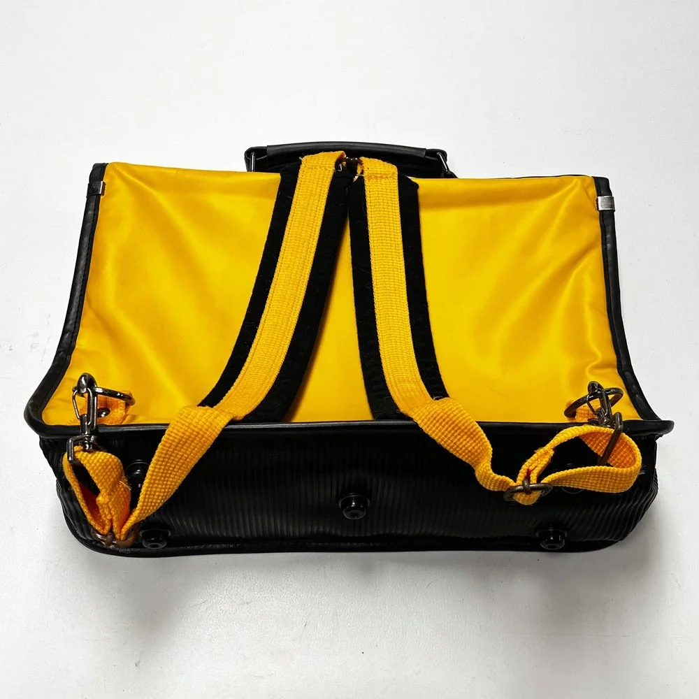 1988 Vintage Snoopy Sally‎ Peanuts Backpack Briefcase Yellow Nylon Kids Japan